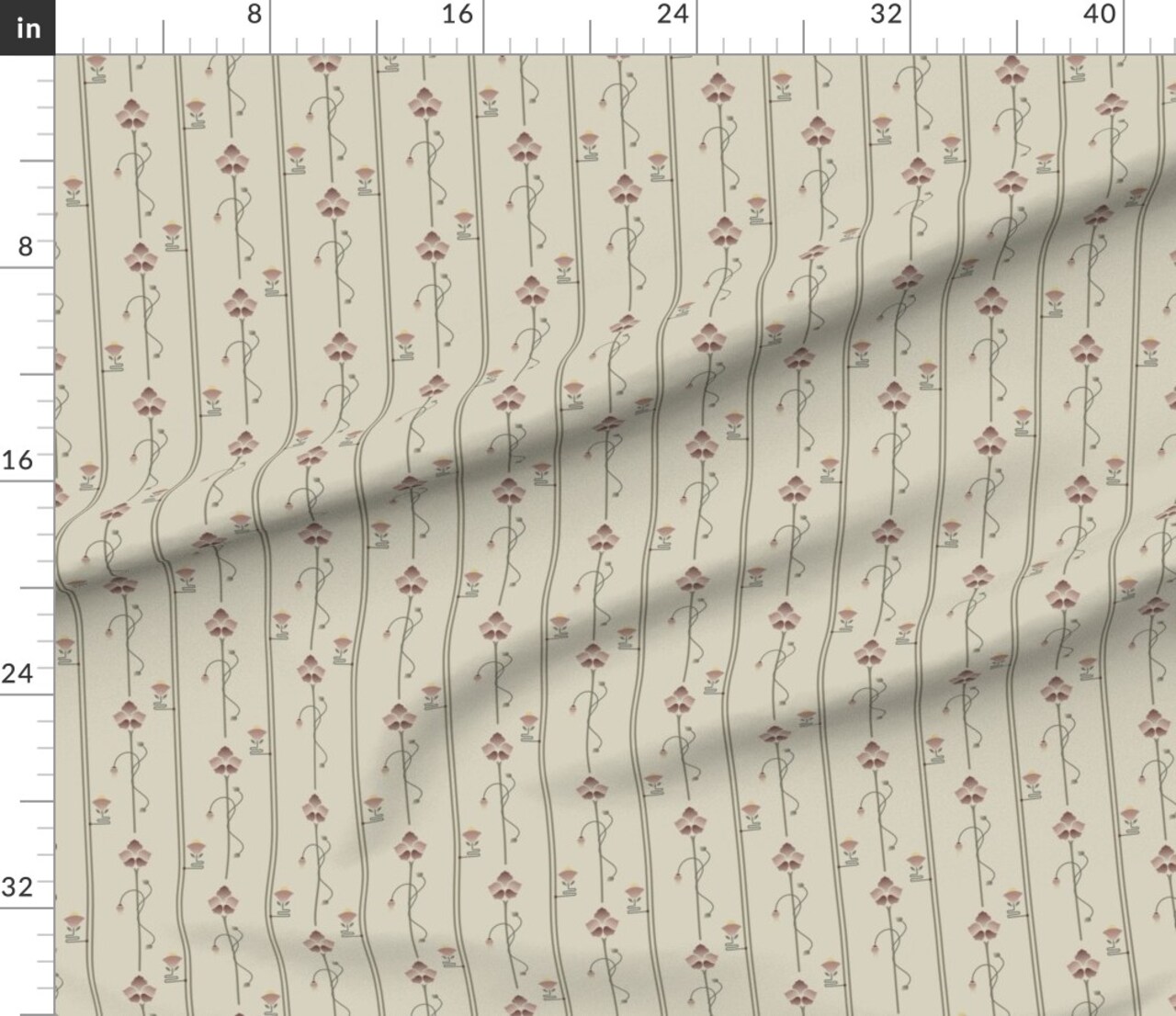 Beige Floral Stripe Art Deco Craftsman Nouveau Modern Botanical Small Scale Custom Printed Fabric by Spoonflower Various Fabrics by the Yard or Fat Quarter